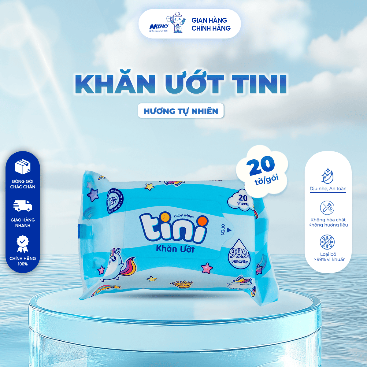 Khăn ướt Tini 20 tờ Màu xanh